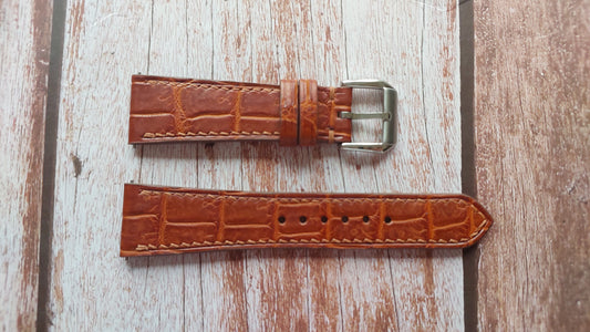Deep Oak Full Grain Crocodile Leather Strap For Omega Tresor Small Seconds Watch