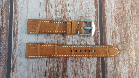 Light Brown Full Grain Crocodile Leather Strap For Zenith Ultra Thin, SS with white face Watch