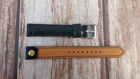 Black Crocodile Leather Custom Open Ended Strap For Vintage Rolex Dresswatch