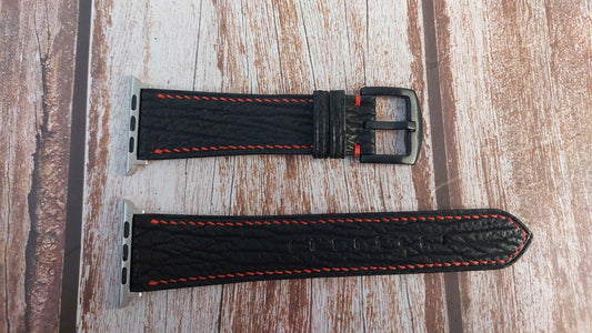 Black Full Grain Shark Skin Leather Strap For Apple Watch Series 0 - 3 (42mm)