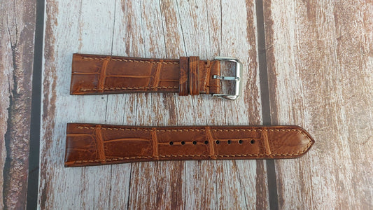 Deep Oak Full Grain Crocodile Leather Strap For Zenith Vintage 1965 Watch
