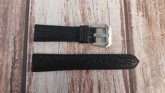 Black Full Grain Shark Skin Leather Strap