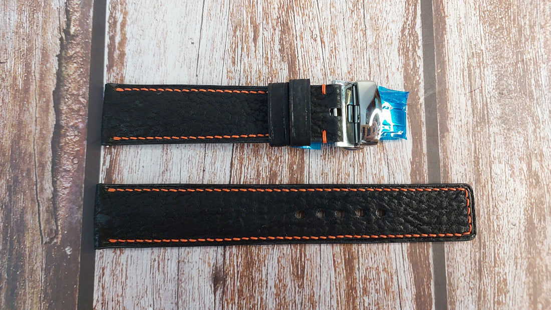 Black Full Grain Shark Skin Leather Strap For LIV Rebel DDC Watch