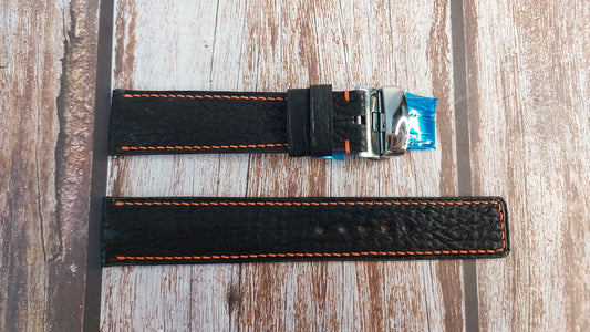 Black Full Grain Shark Skin Leather Strap For LIV Rebel DDC Watch