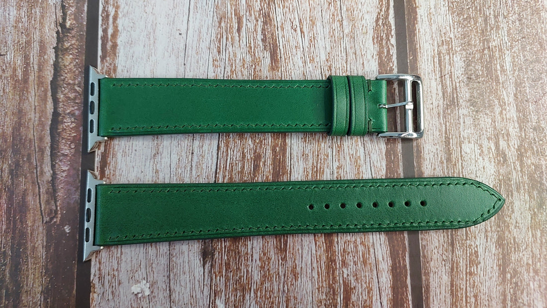 Green Italian Veg Tanned Buttero Leather Strap For Apple Watch SE (44mm)