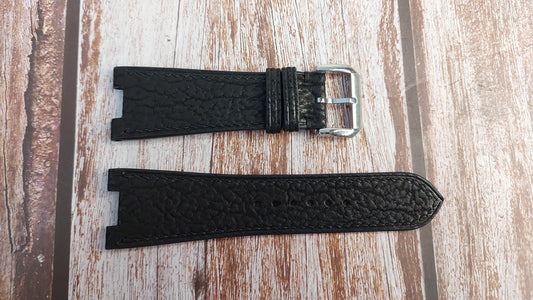 Black Shark Skin Custom Notched Strap For Galshütte Original Seventies Panorama Chronograph Watch