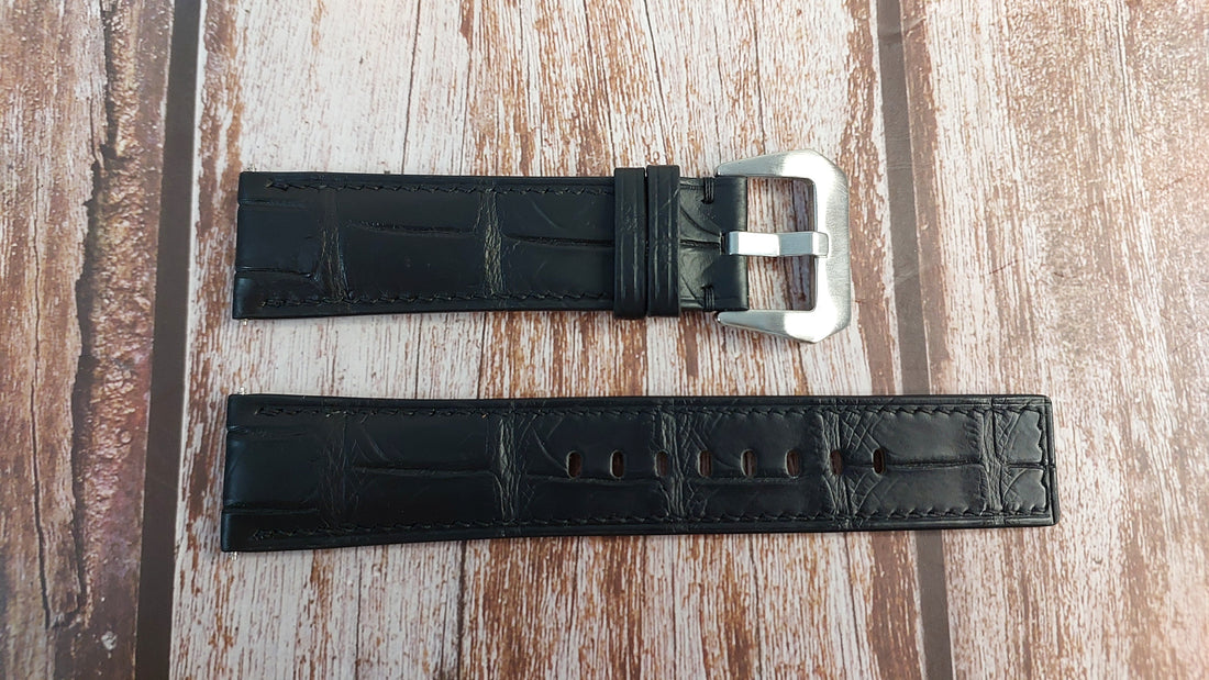 Black Full Grain Crocodile Leather Strap For Panerai Watch