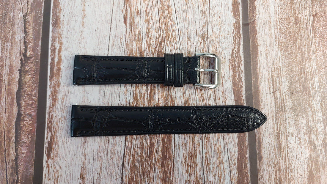 Black Full Grain Crocodile Leather Strap For Audemars Piguet Slim Watch