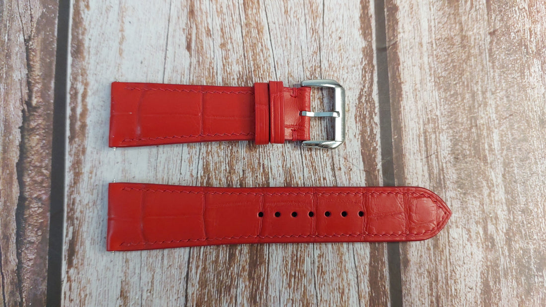 Red Full Grain Crocodile Leather Strap For Breitling Navitimer World Chronograph GMT Automatic Watch A24322