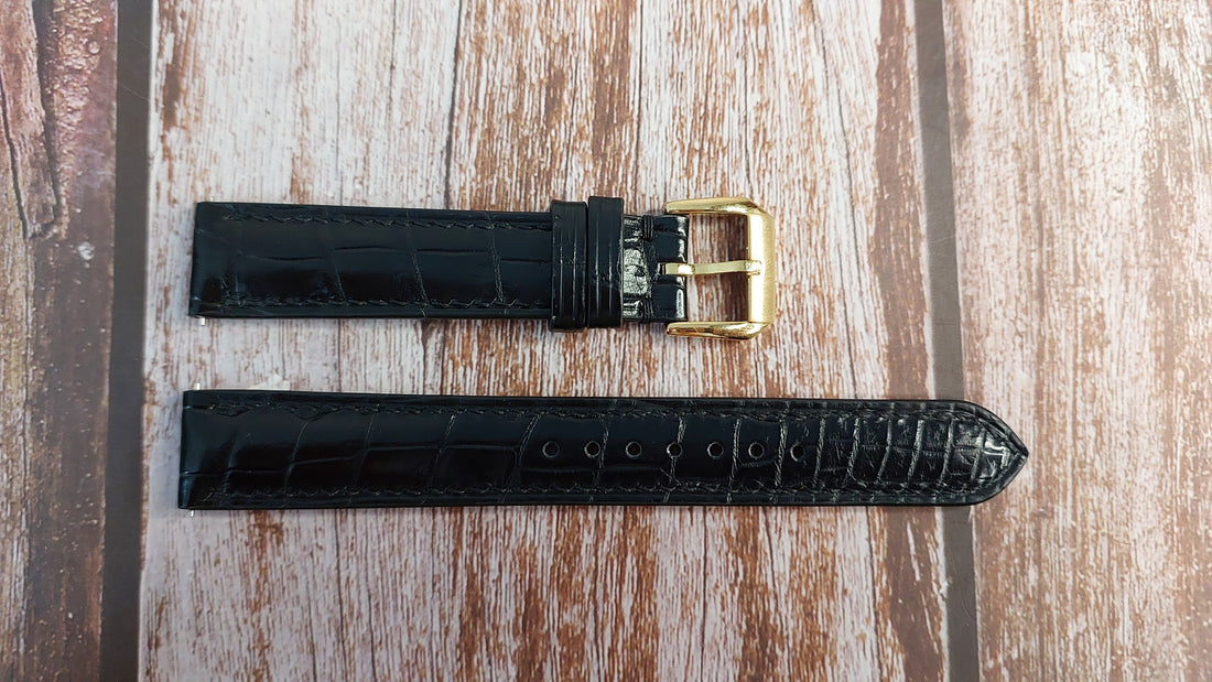 Black Full Grain Crocodile Leather Strap For Vintage Hamilton Bradford Watch
