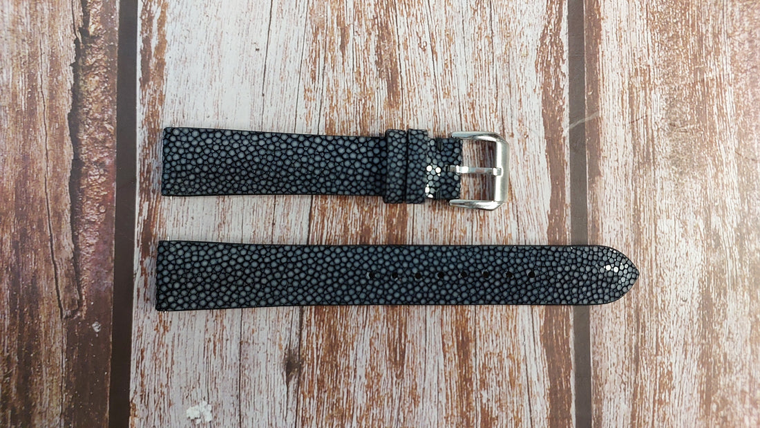 Black Full Grain Stingray Leather Strap