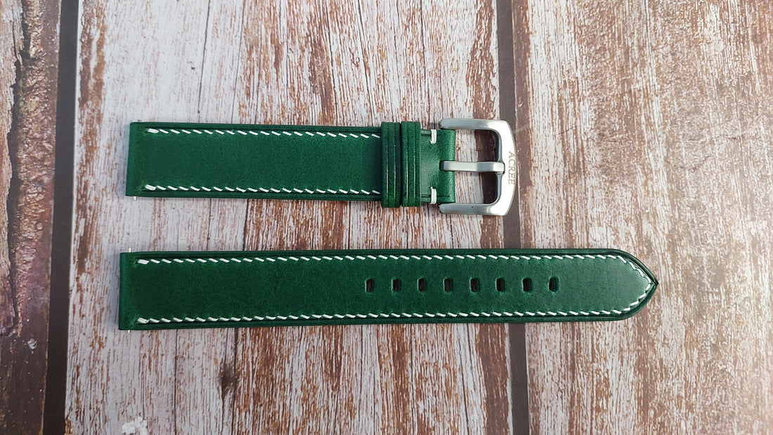 Green Italian Veg Tanned Buttero Leather Strap For Hamilton Khaki Quartz 40mm Watch