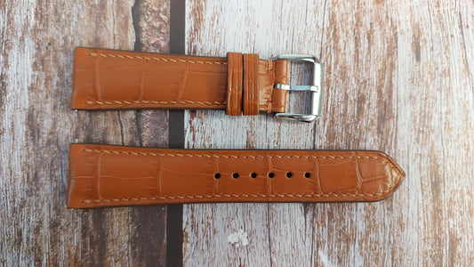 Light Brown Full Grain Crocodile Leather Strap For Jaeger-Lecoultre Master Watch