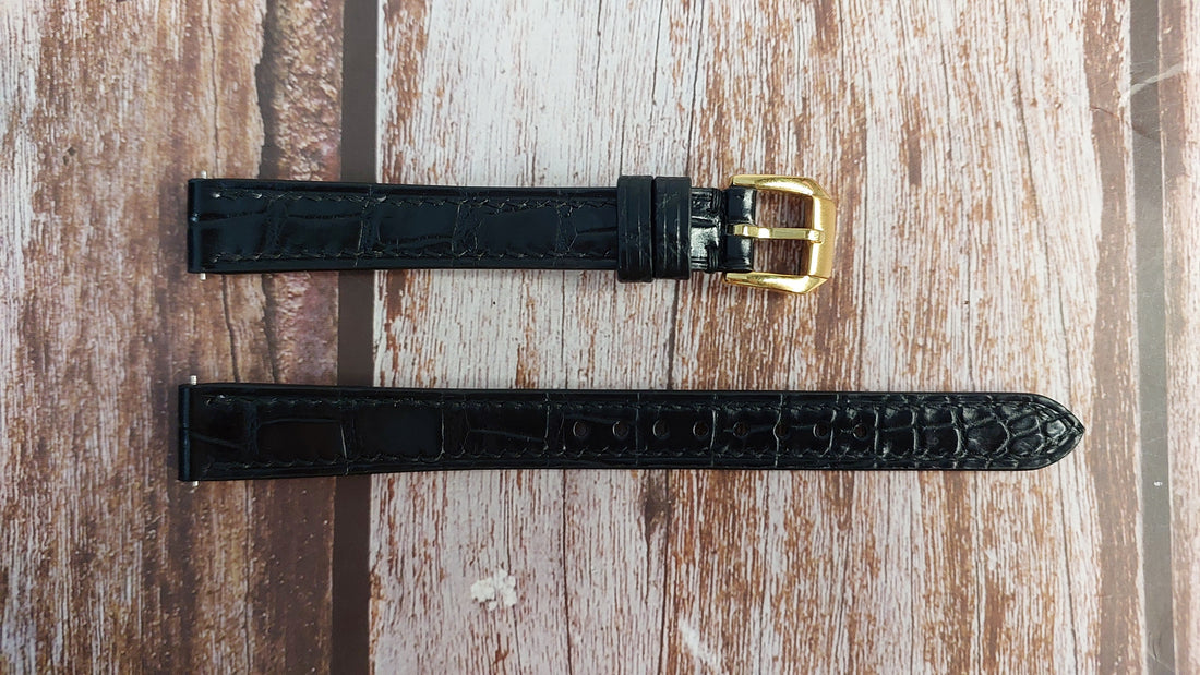 Black Full Grain Crocodile Leather Strap For Hamilton Spur men's Watch