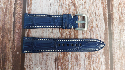 Dark Blue Full Grain Crocodile Leather Strap For Panerai Luminor Due Watch