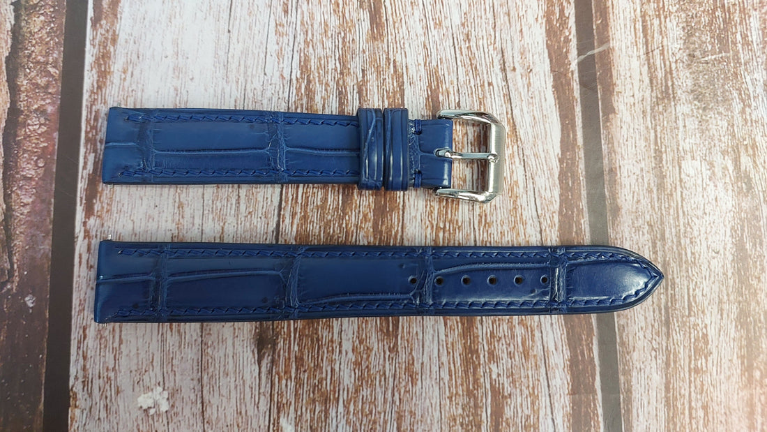 Dark Blue Full Grain Crocodile Leather Strap For Locman Diamond Watch