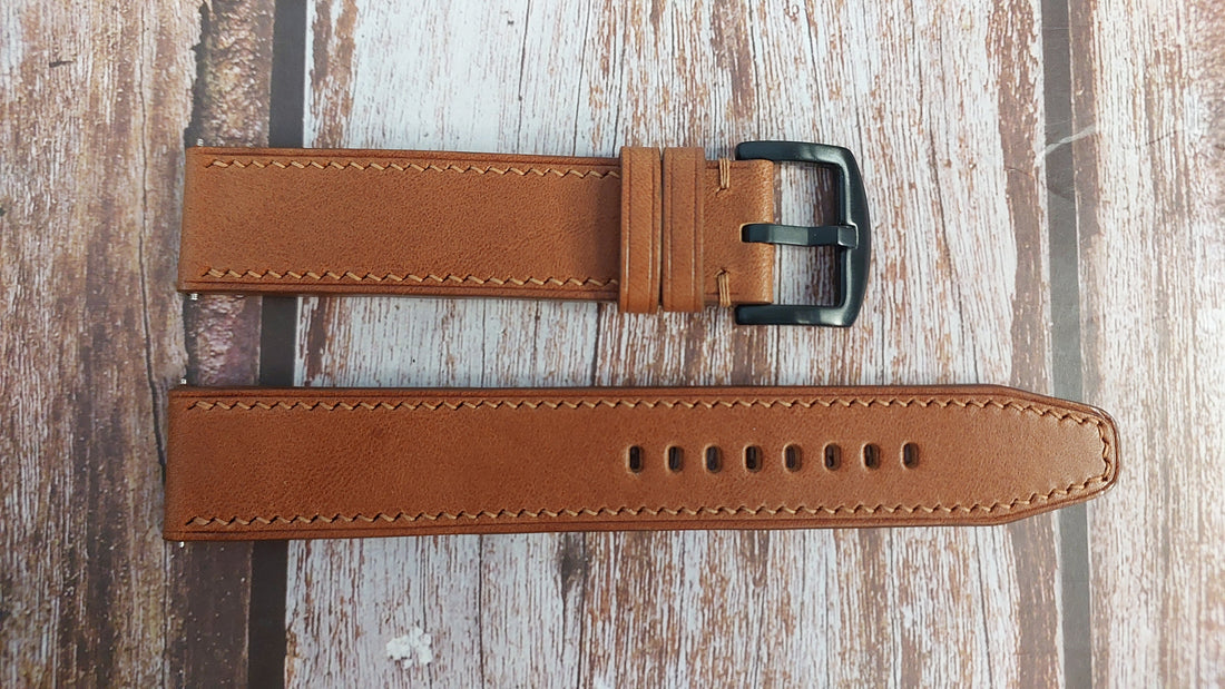 Brown Italian Veg Tanned Buttero Leather Strap For U-BOAT CAPSOIL UB 8110 Quartz Black Dial Stainless Watch