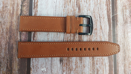Brown Italian Veg Tanned Buttero Leather Strap For U-BOAT CAPSOIL UB 8110 Quartz Black Dial Stainless Watch