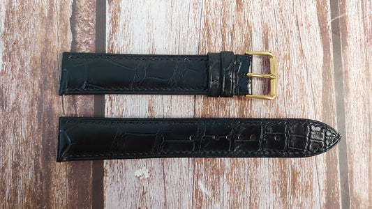 Black Full Grain Crocodile Leather Strap For CARTIER GOLD TANK