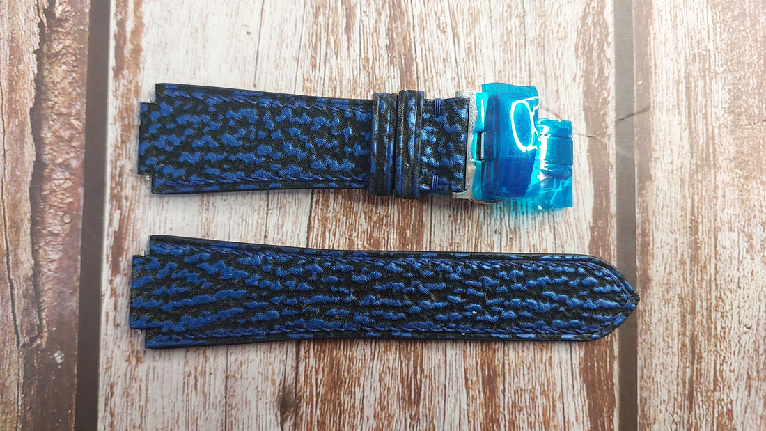 Blue Full Grain Shark Skin Custom Notched Leather Strap