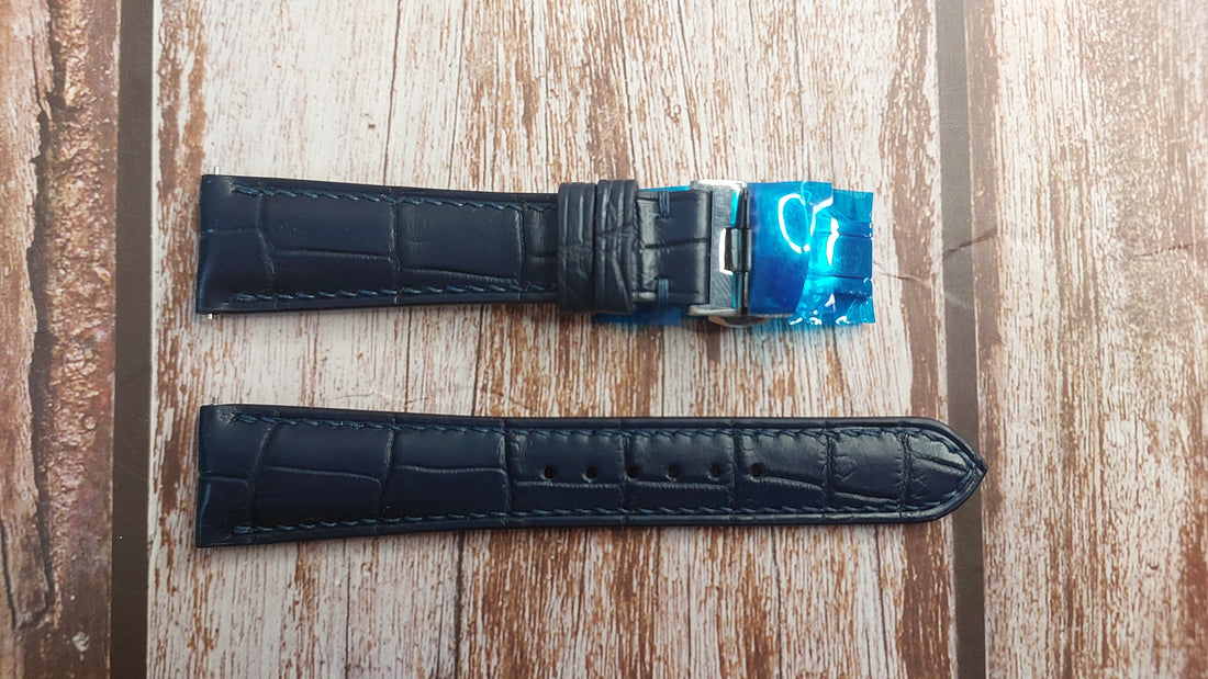 Dark Blue Full Grain Crocodile Leather Strap For Daydate 36mm model 118139 Watch
