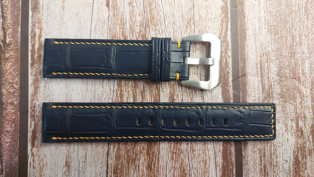 Dark Blue Full Grain Crocodile Leather Strap For Omega seamaster planet ocean Watch