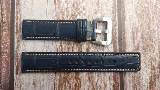 Dark Blue Full Grain Crocodile Leather Strap For Omega seamaster planet ocean Watch