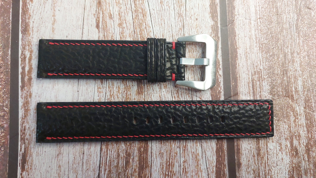 Black Full Grain Shark Skin Leather Strap For Omega seamaster planet ocean Watch