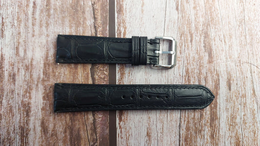 Black Full Grain Crocodile Leather Strap For Dress Watch