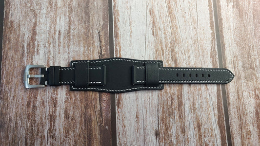 Black Swift Leather Strap For Hamilton Khaki 38 mm Watch