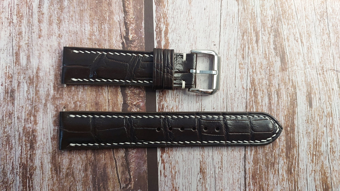 Brown Full Grain Crocodile Leather Strap For Tag Dual Time Watch