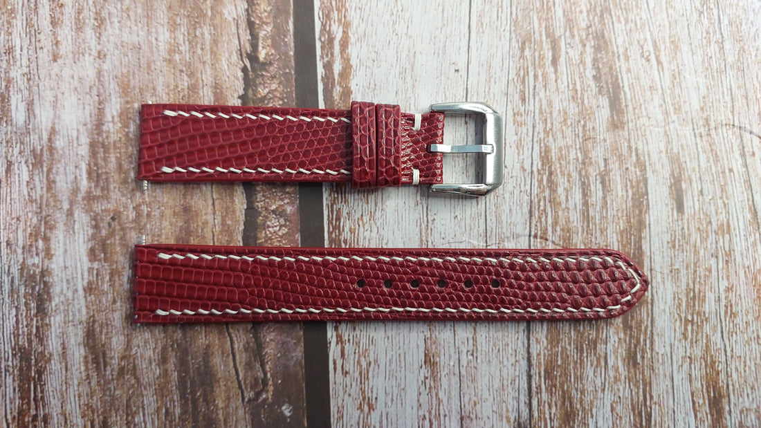 Red Full Grain Lizard Leather Strap For Cartier Vermiel Tank Watch