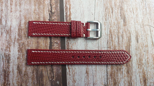 Red Full Grain Lizard Leather Strap For Cartier Vermiel Tank Watch