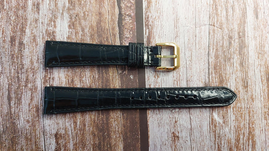 Black Full Grain Crocodile Leather Strap For Concord Tank 1950s Watch