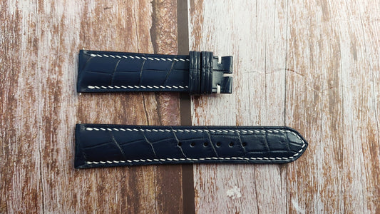 Dark Blue Full Grain Crocodile Leather Strap