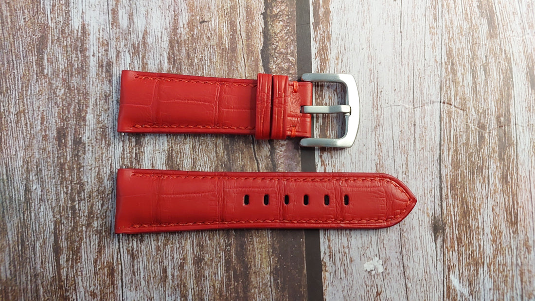 Red Full Grain Crocodile Leather Strap