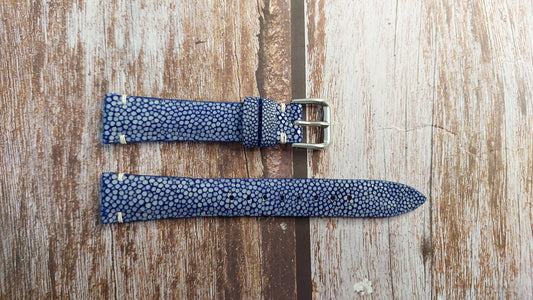 Blue Full Grain Stingray Leather Strap For Longines Dolce Vita Watch