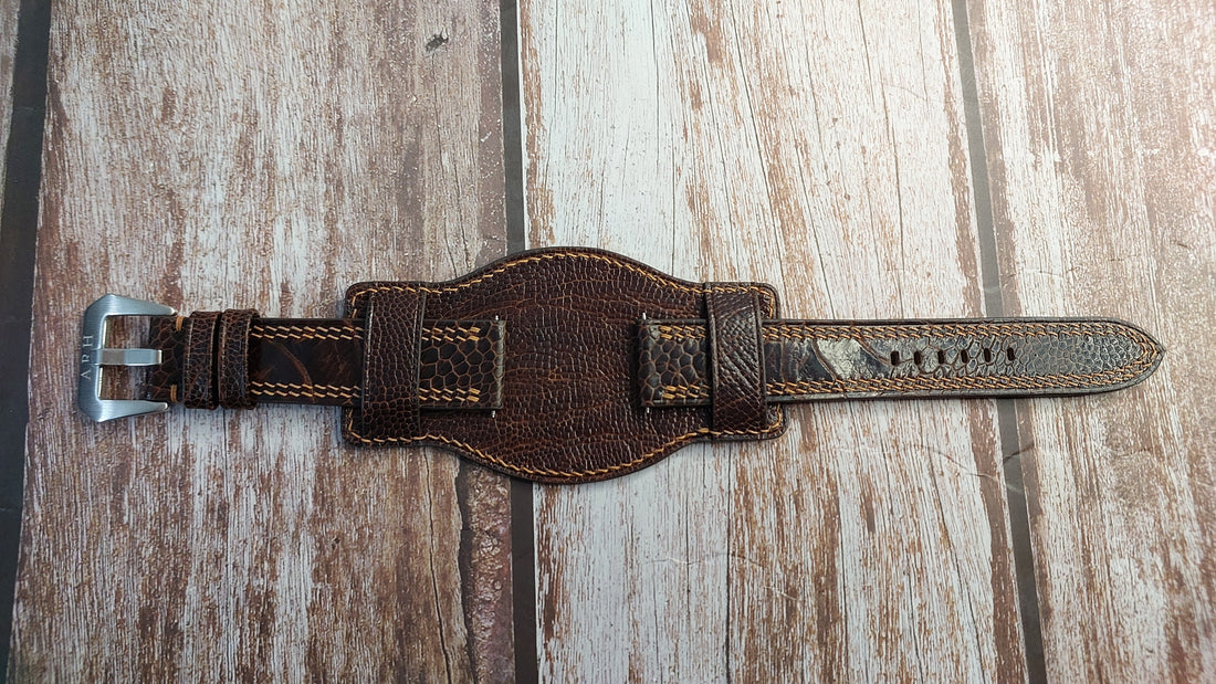 Dark Brown Full Grain Ostrich Leg Leather Strap For Citizen Altichron Watch