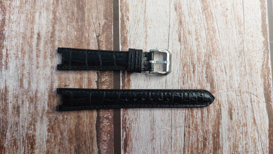 Black Crocodile Leather Custom Notched Strap For Accutron Chamonix 26R10 Watch