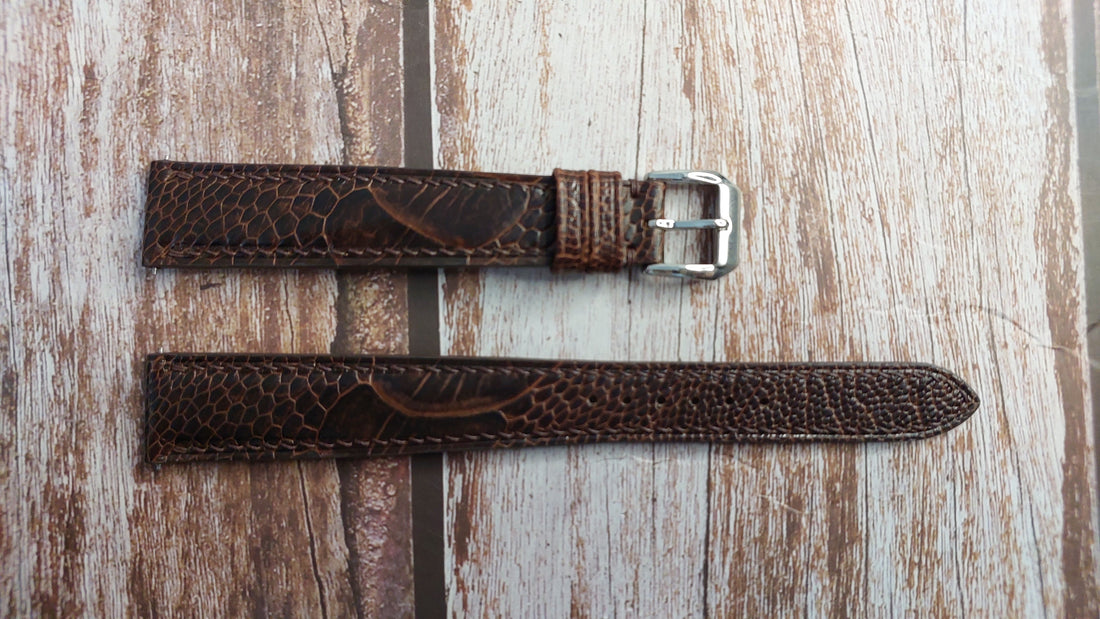 Dark Brown Full Grain Ostrich Leg Leather Strap