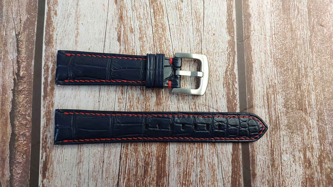 Dark Blue Full Grain Crocodile Leather Strap For Grand Seiko SBGP007 Watch