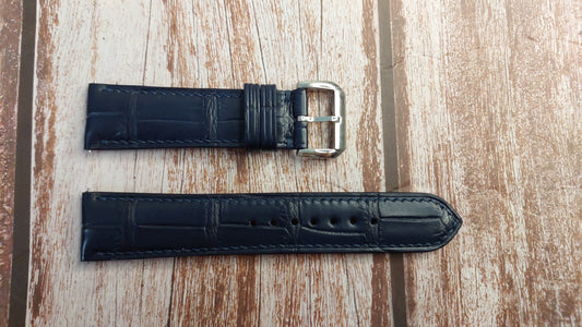 Dark Blue Full Grain Crocodile Leather Strap