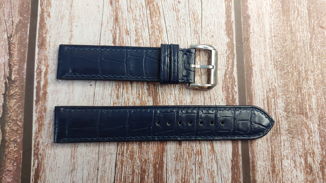 Dark Blue Full Grain Crocodile Leather Strap For Omega CK 859 Watch