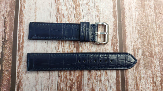 Dark Blue Full Grain Crocodile Leather Strap For Omega CK 859 Watch