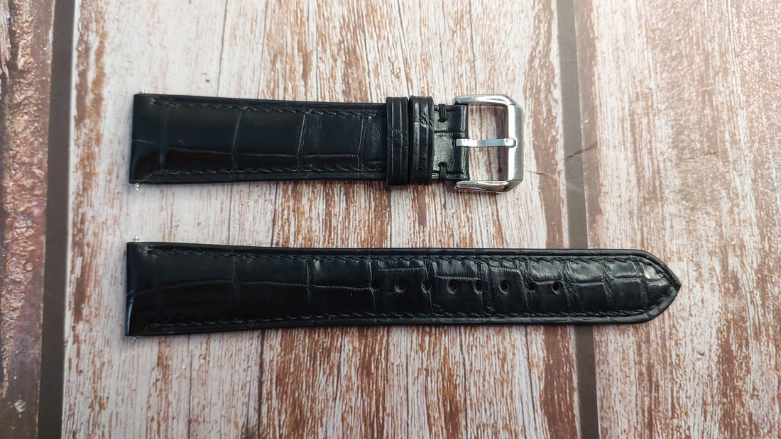 Black Full Grain Crocodile Leather Strap For JLC Ultrathin Moonphase Watch