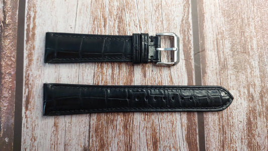 Black Full Grain Crocodile Leather Strap For JLC Ultrathin Moonphase Watch