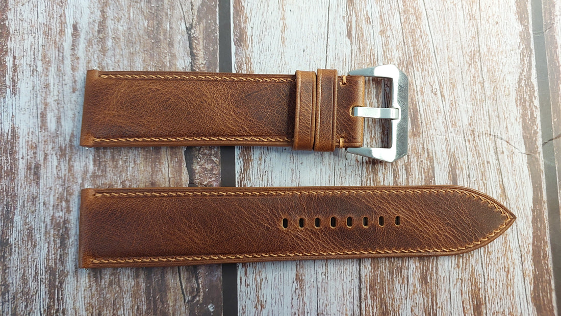 Cognac Badalassi Wax Leather Strap For Fossil Analog Watch