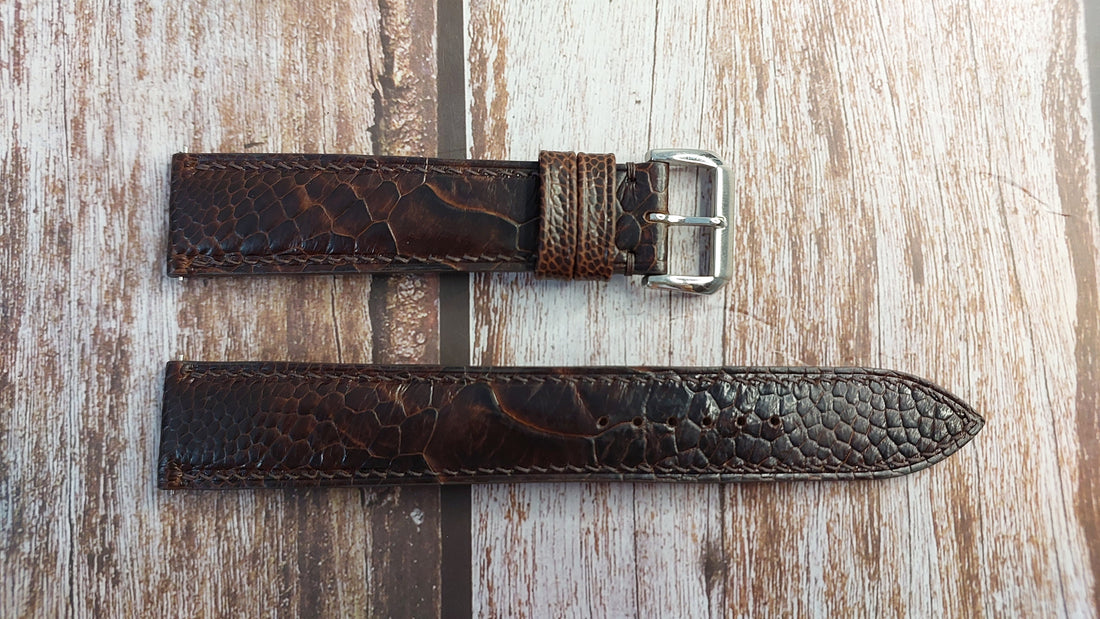 Dark Brown Full Grain Ostrich Leg Leather Strap
