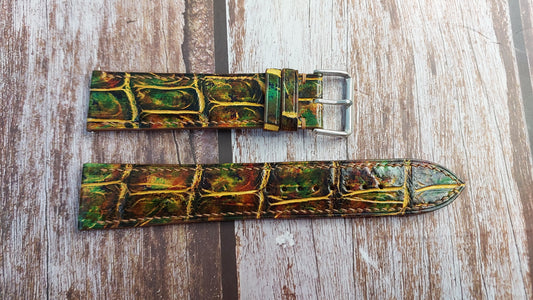 Mixing Dye Full Grain Crocodile Leather Strap For Meistersinger Granmatik Watch