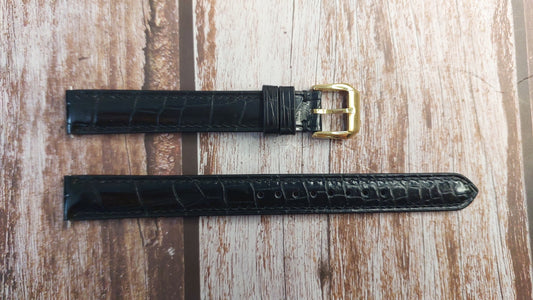Black Full Grain Crocodile Leather Strap For Movado Watch